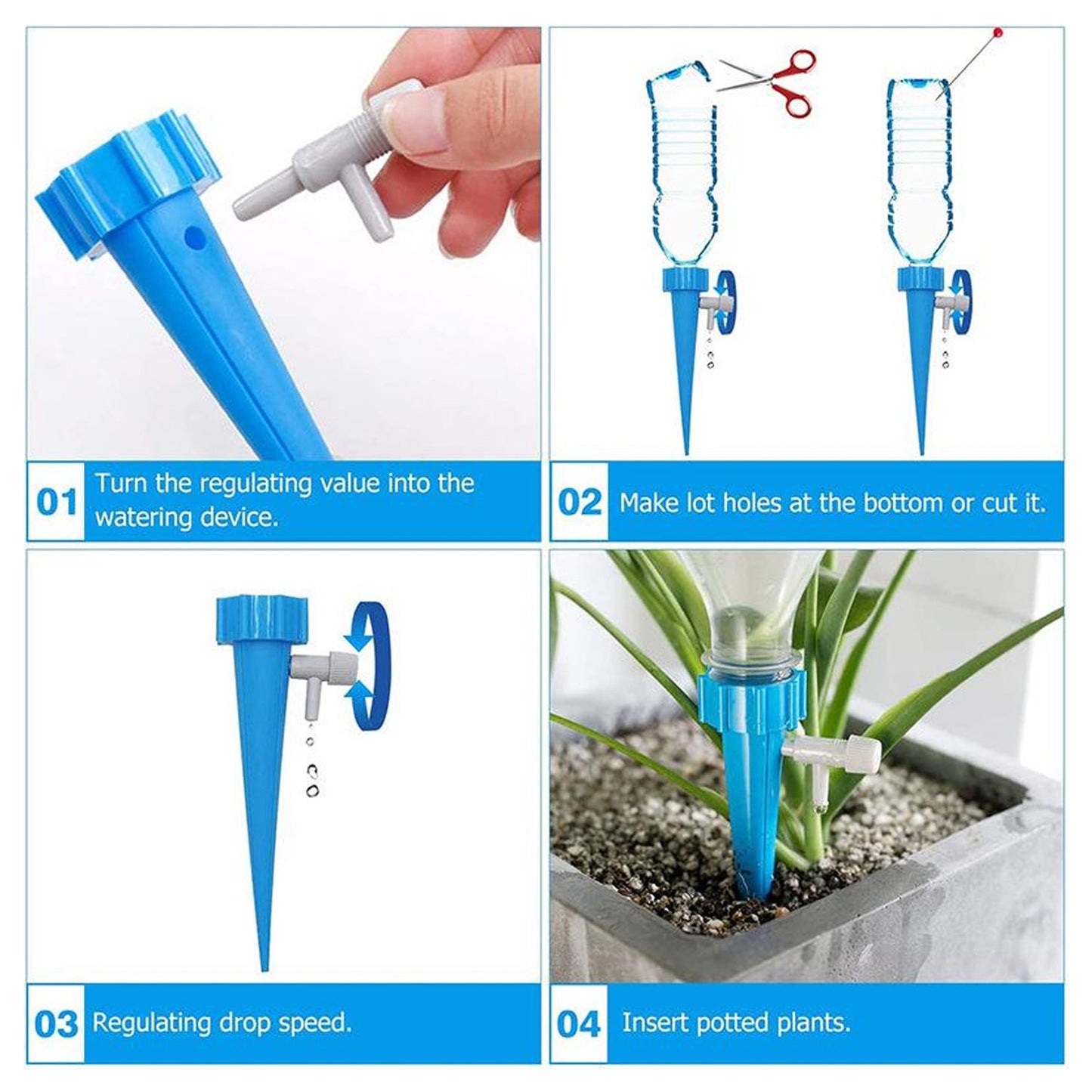 Self Watering Dripper For Plants Adjustable With Slow Release Control Valve Switch (10Pcs)