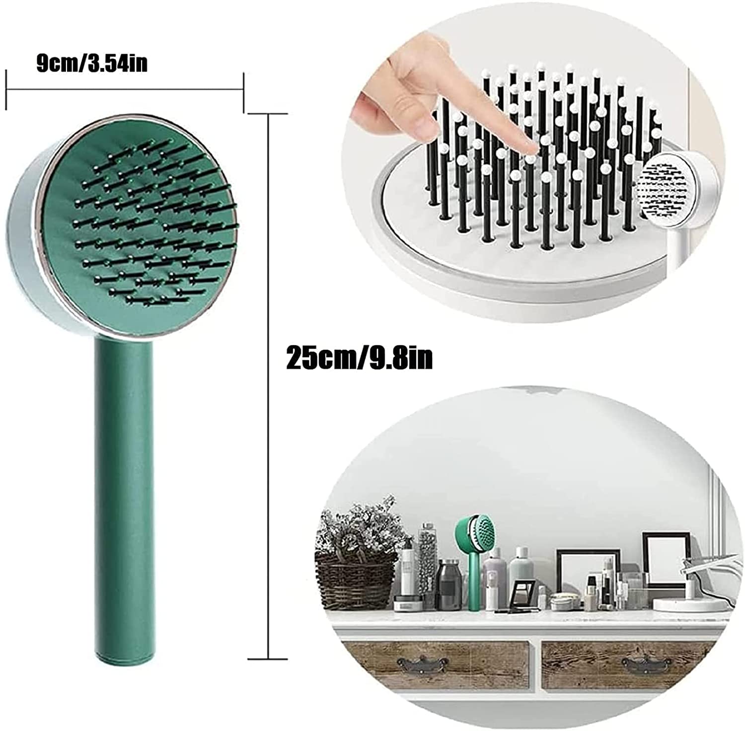 6034﻿ Air Cushion Massage Brush, Airbag Massage Comb with Long Handle, Self-Cleaning Hair Brush, Detangling Anti-Static for All Hair 